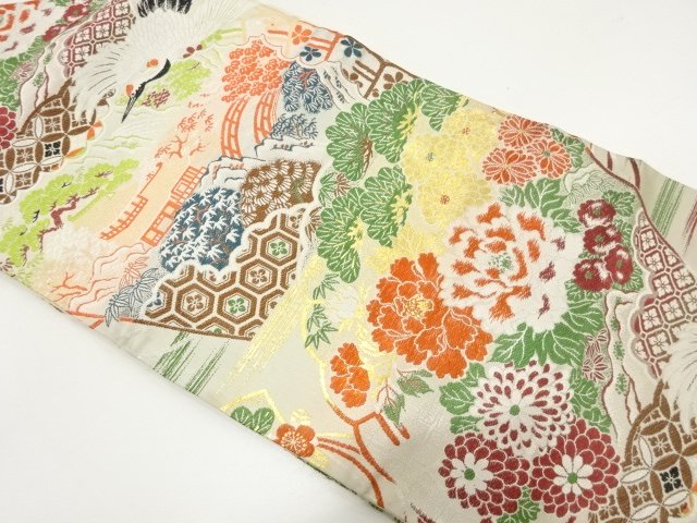 JAPANESEKIMONO / ANTIQUE NAGOYA OBI / WOVEN CRANE / BRIDGE PATTERNS A 